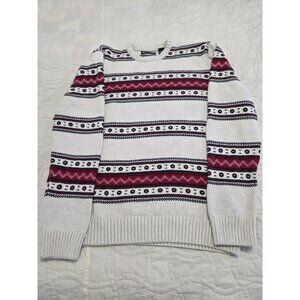 Chaps Sweater Mens M Cream Red Fair Isle Knit Crewneck Pullover Nordic Skiing